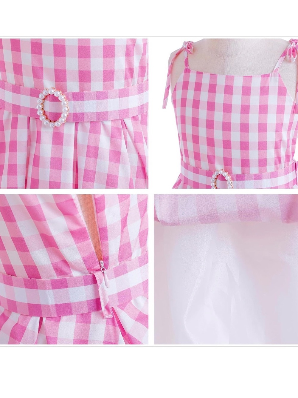 NWT Barbie Costume Movie Cute Pink Gingham Plaid Girls Accessory Pack & Dress - Picture 2 of 4